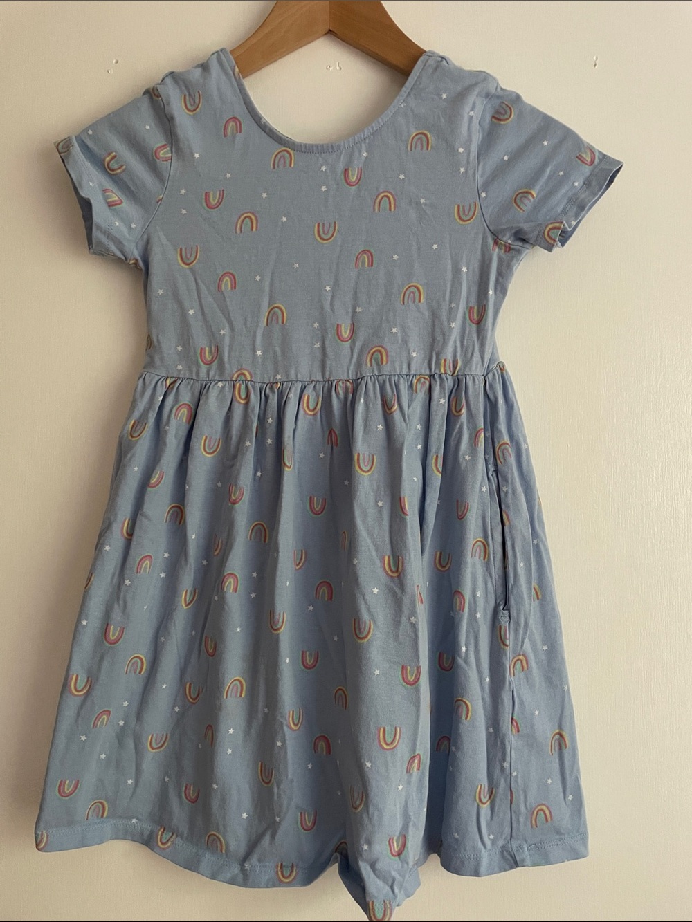 Lands' End Light Blue Rainbow Print Short Sleeve Dress